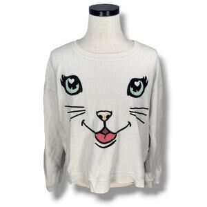 Wildfox Happy Cat Face Sweatshirt Women’s Medium‎ Ivory Long Sleeve Pullover